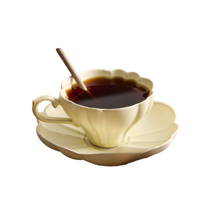 Gohobi Handmade Stoneware Floral Shaped Coffee Mug and Saucer Set