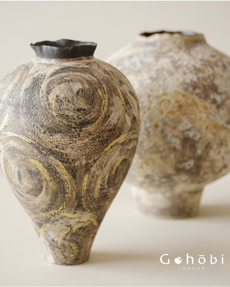 Gohobi Wabi-Sabi Japanese Style Ceramic Vase – Handmade Jingdezhen Sand Texture Flower Vase