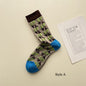 Gohobi Spring Summer Embossed Geometric Mid-Calf Socks