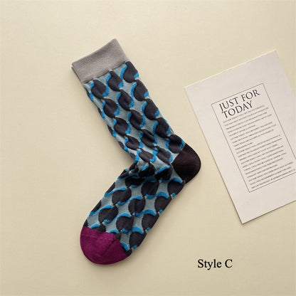 Gohobi Spring Summer Embossed Geometric Mid-Calf Socks