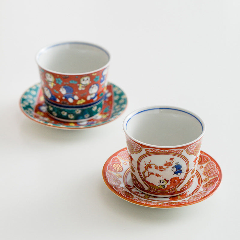 Gohobi Japanese Doraemon Tea Cup and Ceramic Plate Set [Made In Japan]