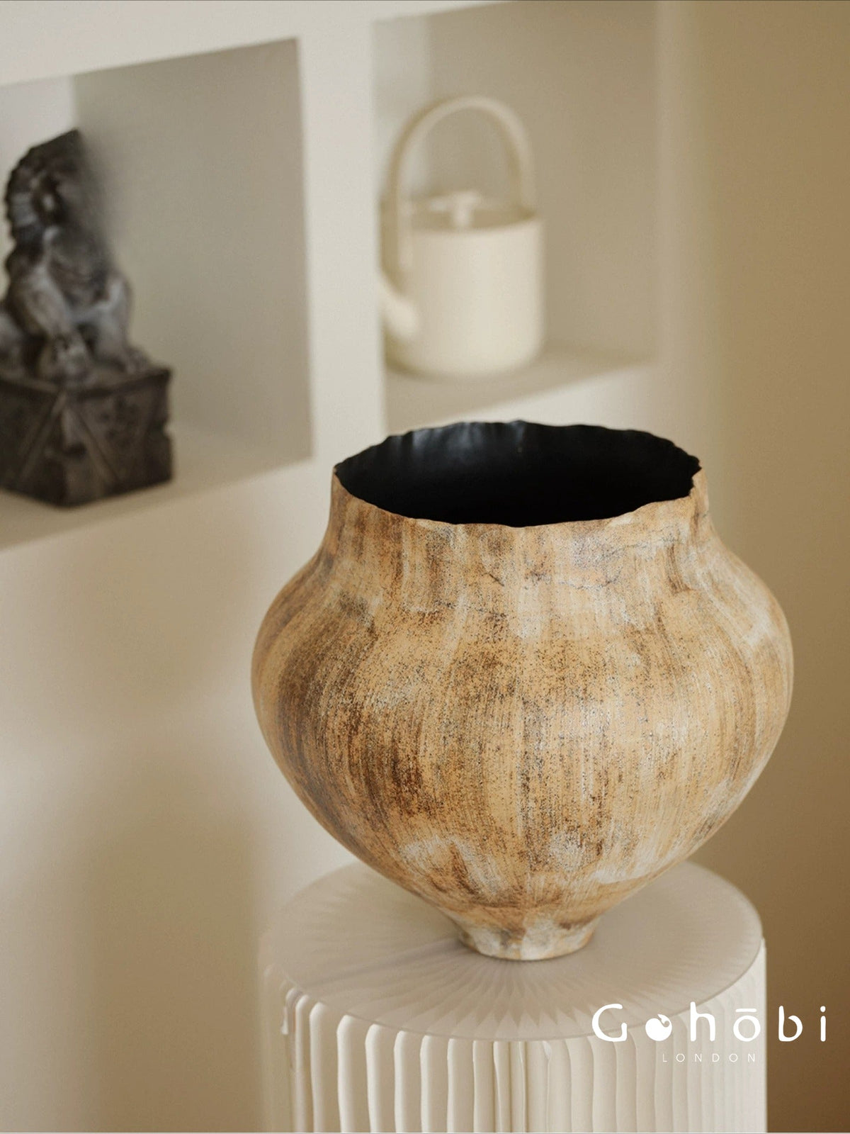 Gohobi Wabi-Sabi Japanese Style Ceramic Vase – Handmade Sand Texture Decorative Vase