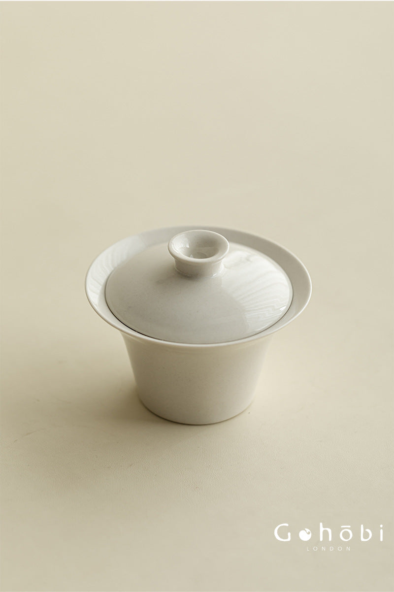 Gohobi Wood Ash Glaze Thin Porcelain Gaiwan – Literati Style Handmade Covered Tea Bowl