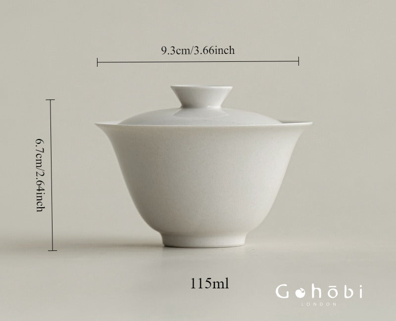 Gohobi Wood Ash Glaze Thin Porcelain Gaiwan – Literati Style Handmade Covered Tea Bowl