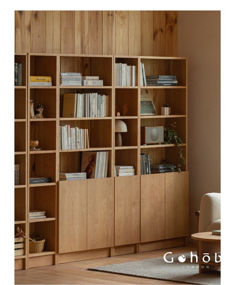 Gohobi Handmade Solid Wood Storage Cabinet – Multi-Layer Wooden Shelving Unit for Living Room or Study | FSC Certified Furniture