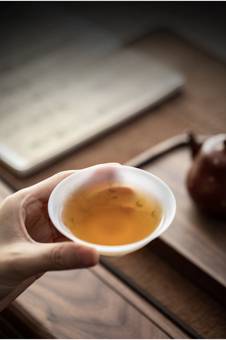 Gohobi Hand-painted Jade White Floral Porcelain Tea Cup