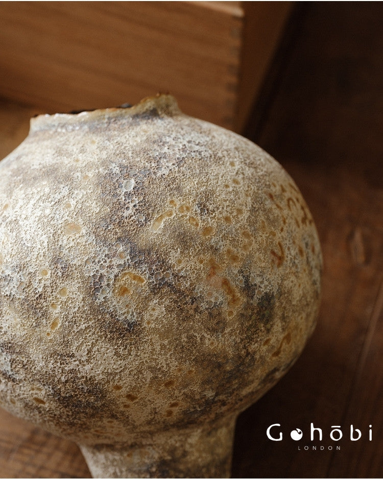 Gohobi Japanese Style Wabi-Sabi Sand Texture Large Ceramic Vase – Handmade Decorative Ornament
