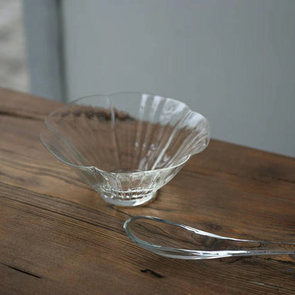 Gohobi Handcrafted Flower Glass Bowl with Spoon – Perfect for Matcha Ceremony, Lattes & Desserts