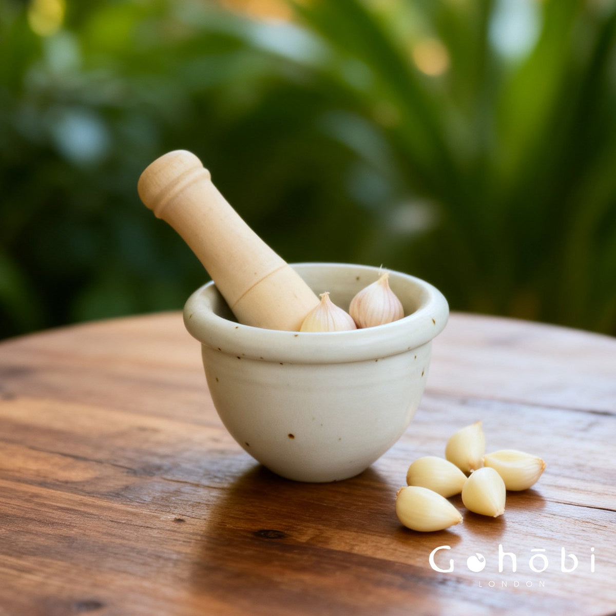 Gohobi Ceramic Garlic Masher Mortar Bowl – Handmade Garlic Crusher and Chili Grinding Bowl