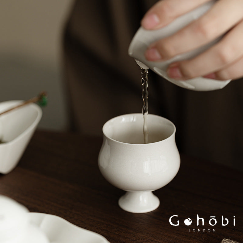 Gohobi Wood Ash Glaze High Foot Teacup – Song Style Bergamot Gongfu Master Cup