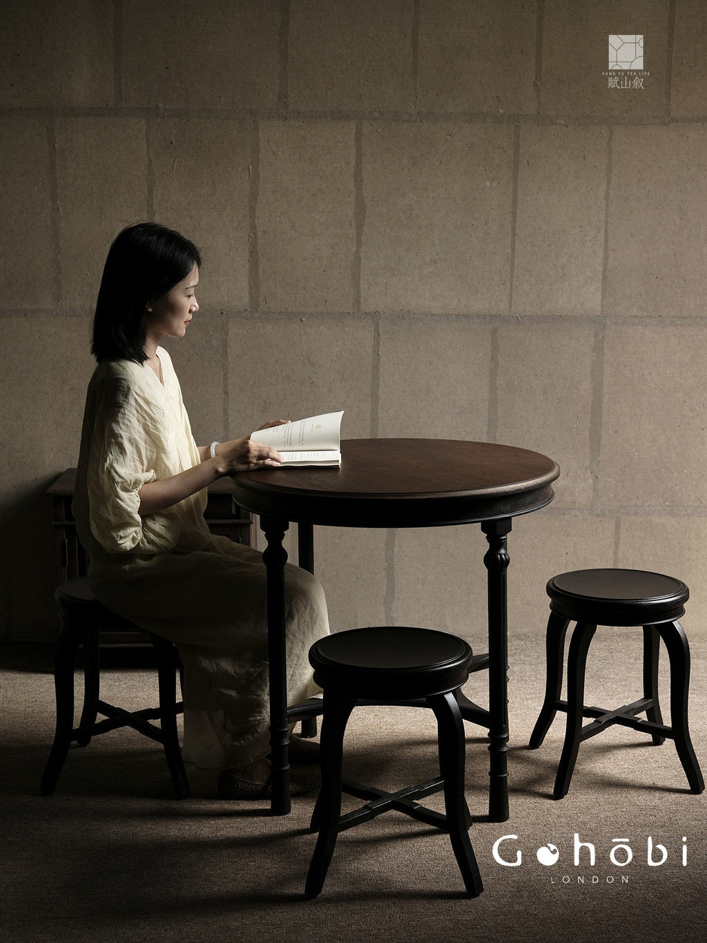 [賦山敘 x Gohobi] Gohobi Wabi-Sabi Teak Wood Tea Table – Round Solid Wood Tea Table
