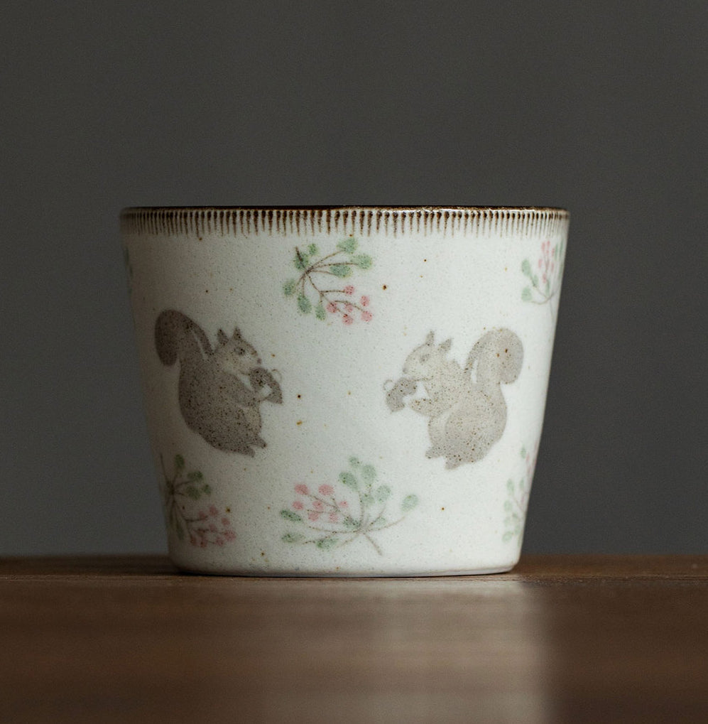 Gohobi Japanese Mino-Fired Squirrel Swallow Ceramic Cups and mugs [Made In Japan]