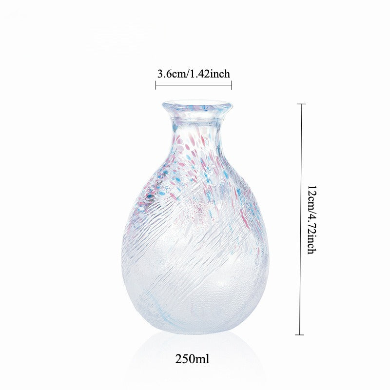 Gohobi Toyo Sasaki Japanese Hammered Glass Sake Jug Set – Stained Glass Wine Set Gift | Made in Japan
