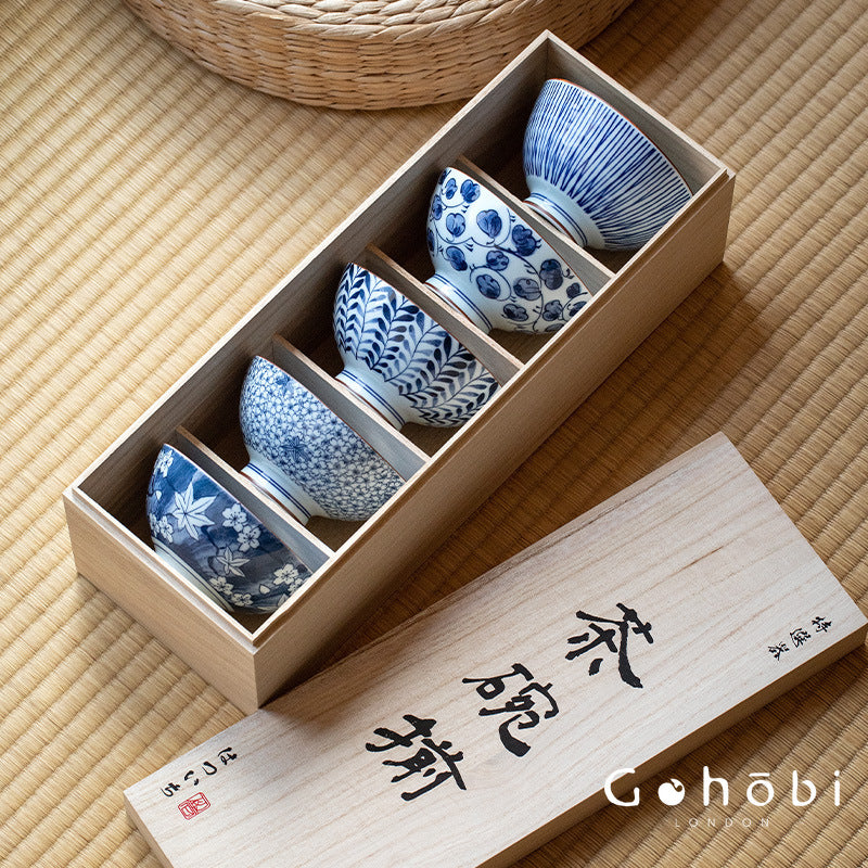 Gohobi Japanese Ancient Dyed Blue Rice Bowl – Minoya Porcelain Tableware [Made in Japan]