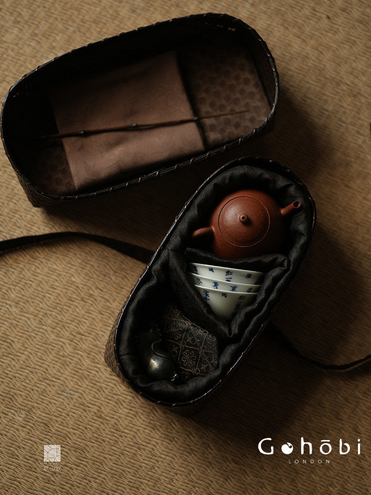 [賦山敘 x Gohobi] Gohobi Bamboo Travel Tea Box – Portable Tea Set Storage Bag with Carry Strap
