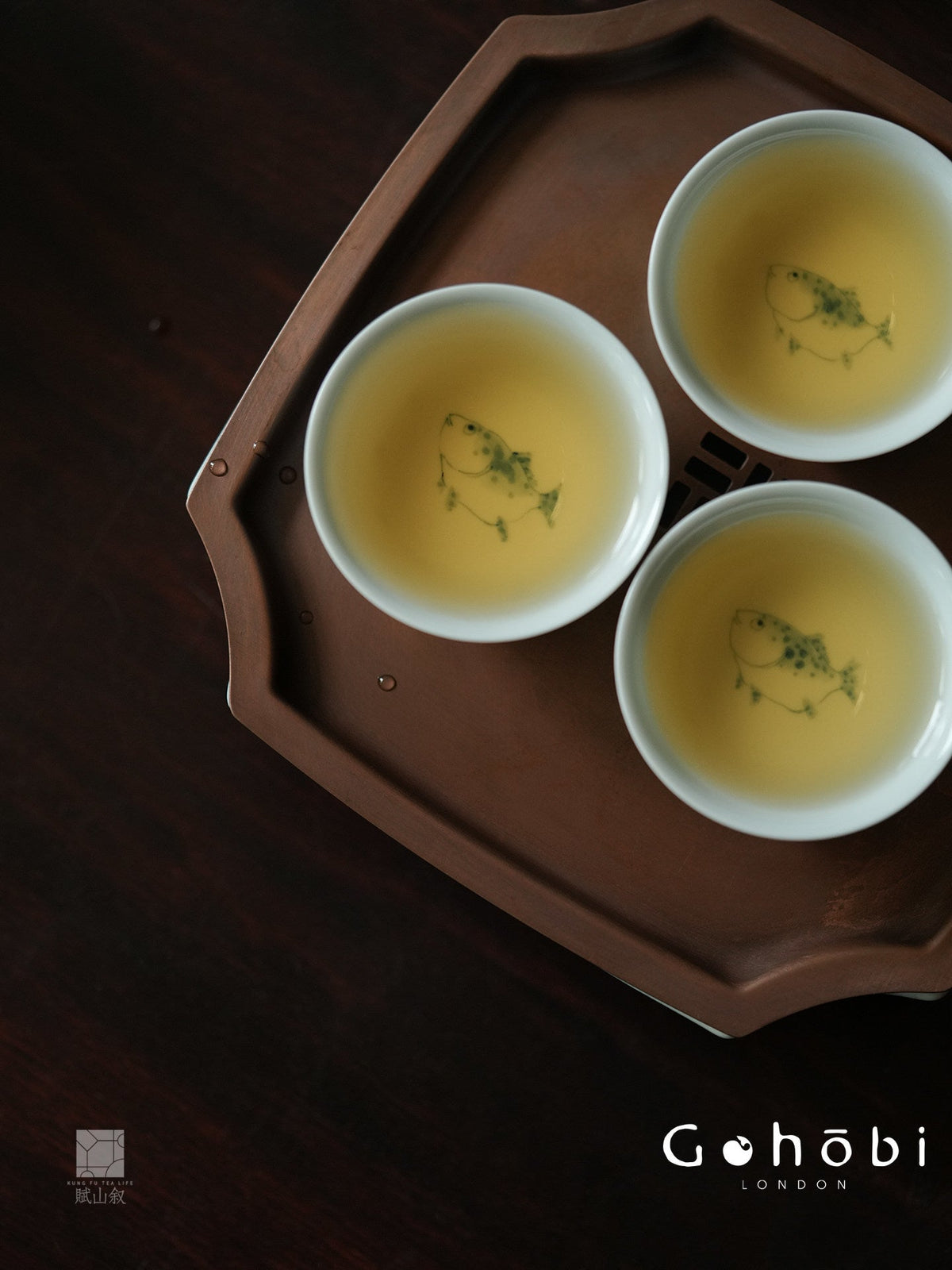 [賦山敘 x Gohobi] Gohobi Jingdezhen Hand-Painted Mandarin Fish Teacup – Blue on Blue Ceramic Gongfu Guest Cup