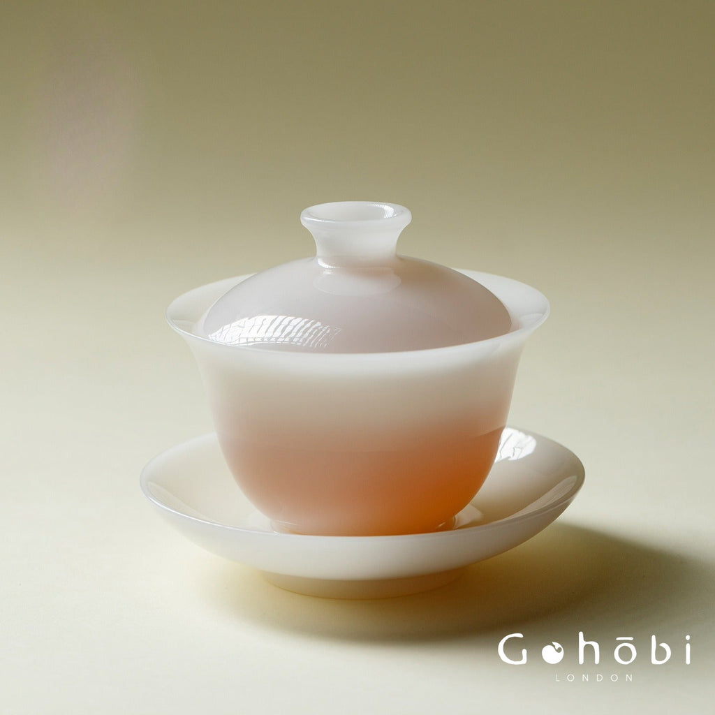 Gohobi Ice Jade Porcelain Gaiwan – Three-Piece Chinese White Porcelain Tea Bowl