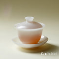 Gohobi Ice Jade Porcelain Gaiwan – Three-Piece Chinese White Porcelain Tea Bowl