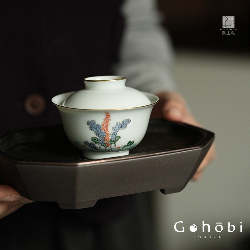 [賦山敘 x Gohobi] Gohobi Jingdezhen Hand-Painted Gaiwan – Ancient Cabbage Design Ceramic Gongfu Tea Bowl