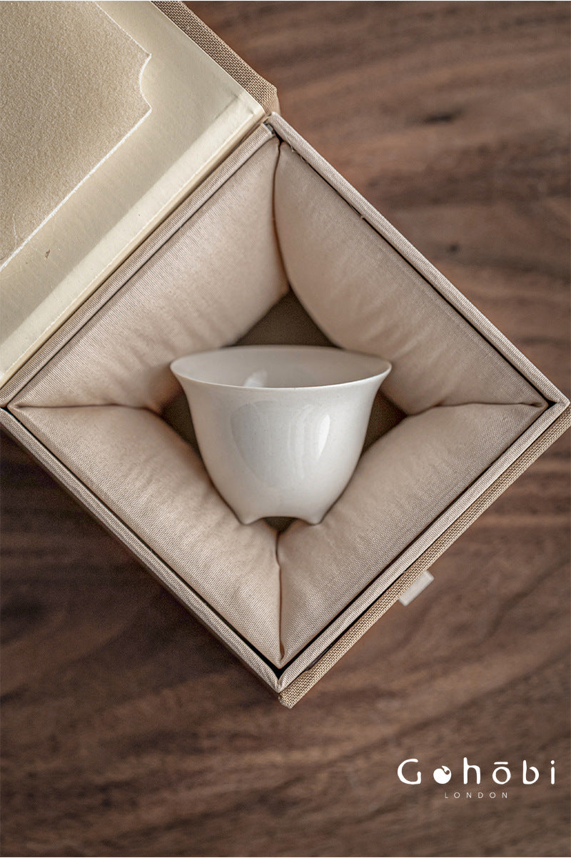 Gohobi Wood Ash Glaze Three-Legged Teacup – Handmade Song Style Gongfu Master Cup
