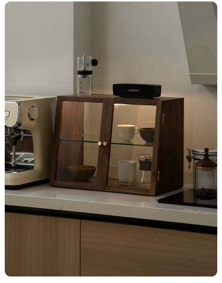 Gohobi Black Walnut Storage Cabinet – Solid Wood Medieval Style Tea and Tableware Cabinet