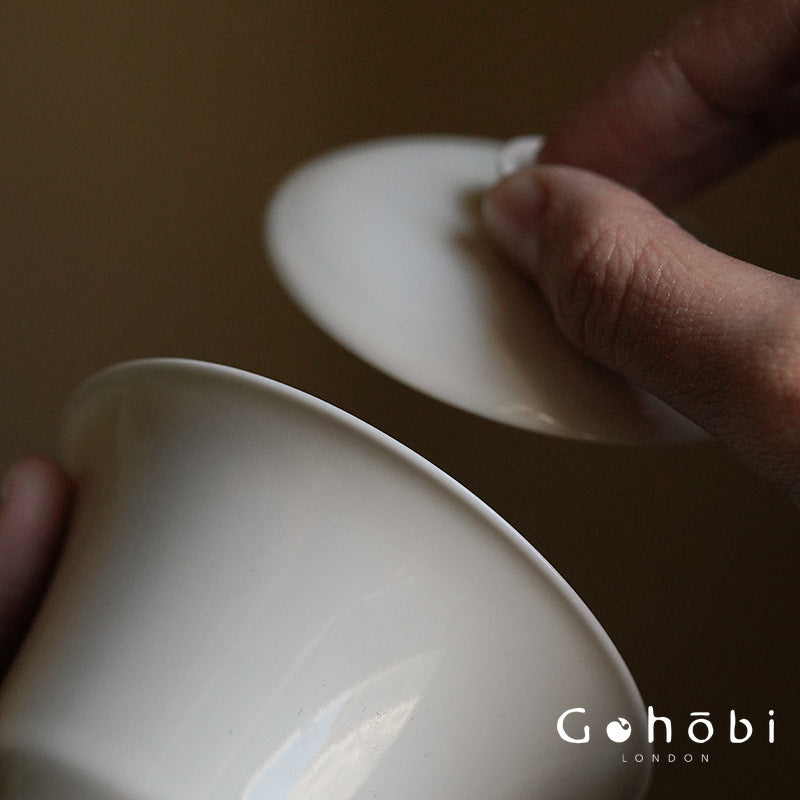 Gohobi Apricot White Ercai Gaiwan – Thin Porcelain Japanese Style Covered Tea Bowl