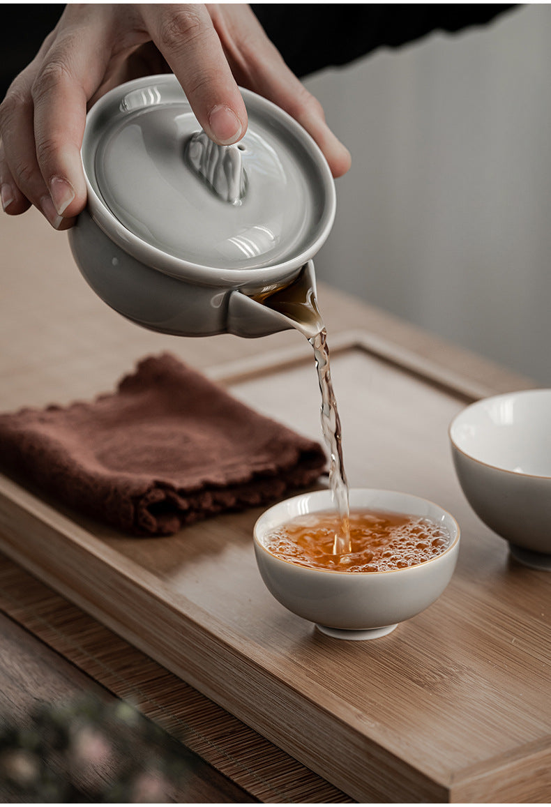 Gohobi Japanese Style Ice Grey Gaiwan Travel Tea Set 004