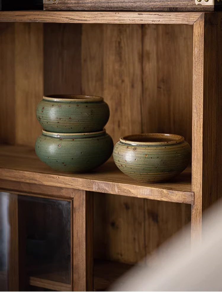 Gohobi Jingdezhen Handmade Ceramic Tea Waste Bowl – Retro Green Coarse Pottery Gongfu Tea Wash