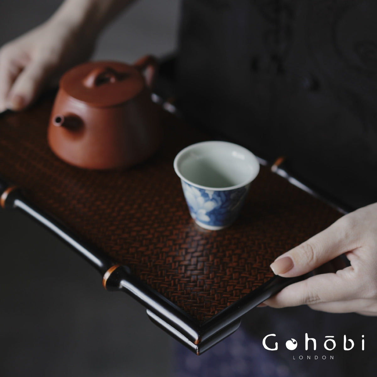 Gohobi Bamboo Woven Tea Tray – Portable Dry Brewing Tea Tray Pot Holder