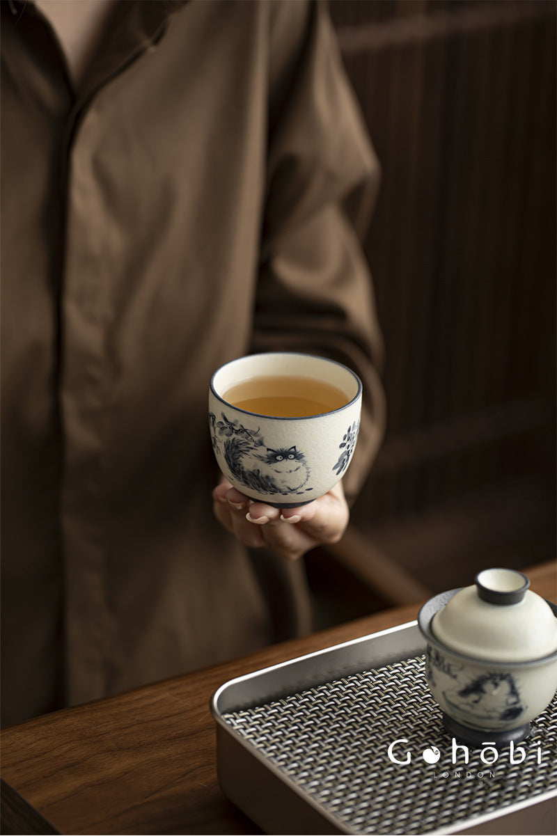 Gohobi Cute Cat Ceramic Travel Tea Set – Portable Gaiwan Tea Cup Set for One