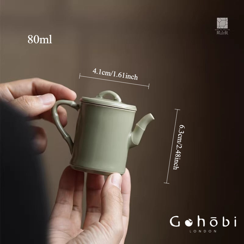 [賦山敘 x Gohobi] Gohobi Monochrome Glaze Ceramic Teapot – Pear Shape Bamboo Handle Gongfu Tea Pot
