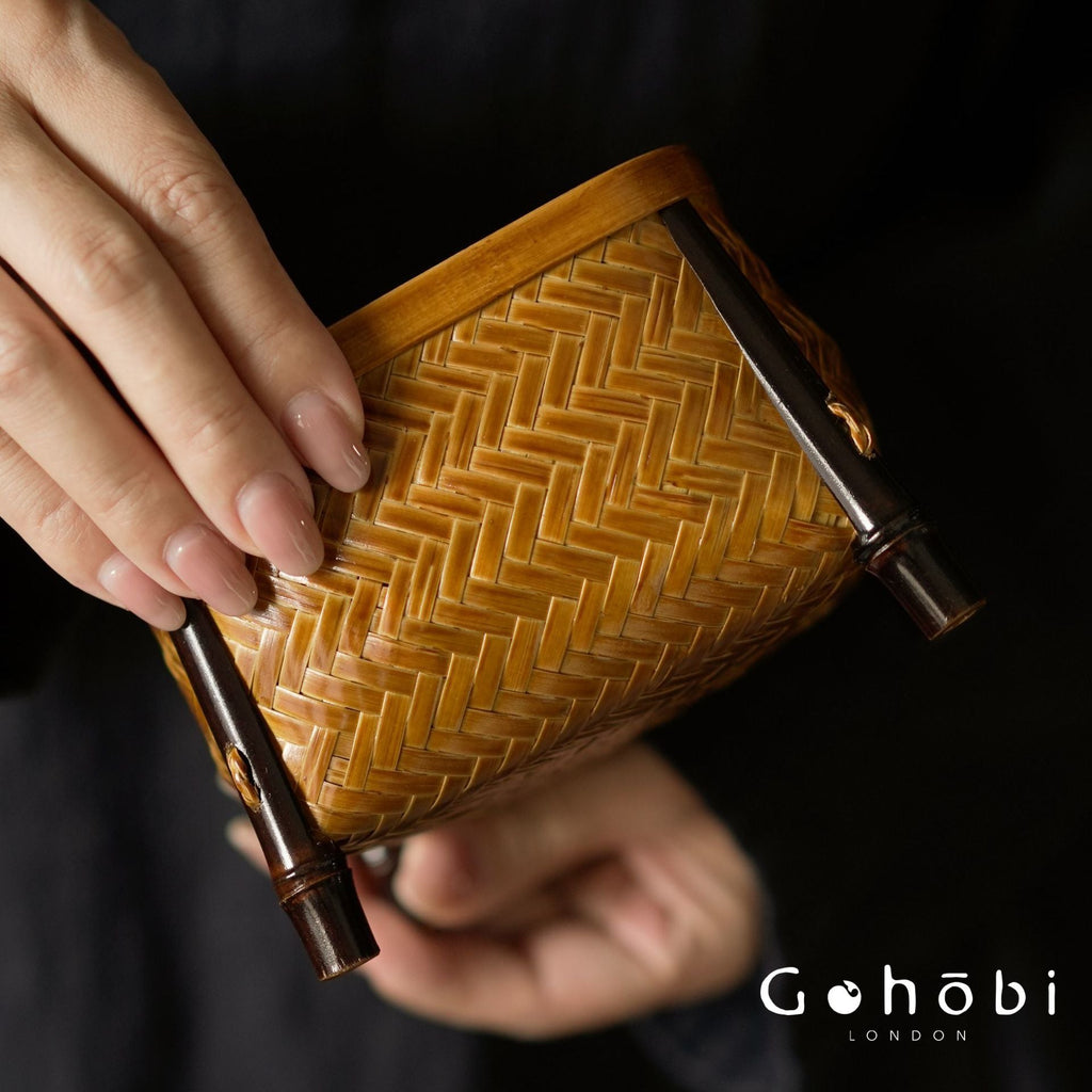 Gohobi Bamboo Woven Storage Basket – Lacquered Chinese Style Tea Accessory Basket
