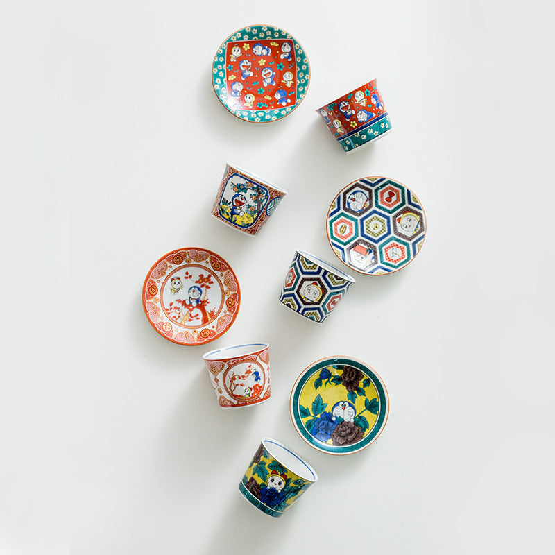 Gohobi Japanese Doraemon Tea Cup and Ceramic Plate Set [Made In Japan]