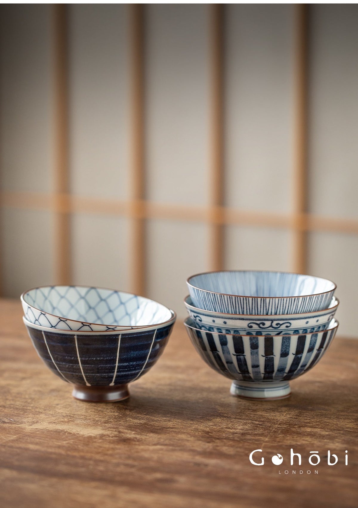 Gohobi Japanese Ancient Dyed Blue Rice Bowl – Minoya Porcelain Tableware [Made in Japan]