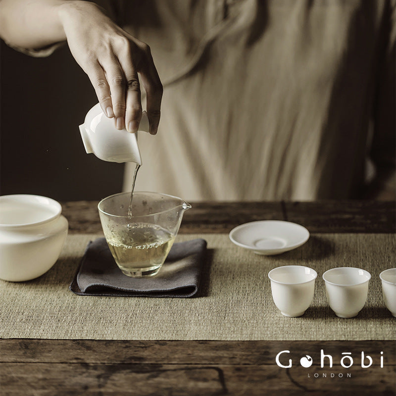 Gohobi Handmade White Jade Porcelain Gaiwan – Thin Porcelain Tea Bowl with Saucer