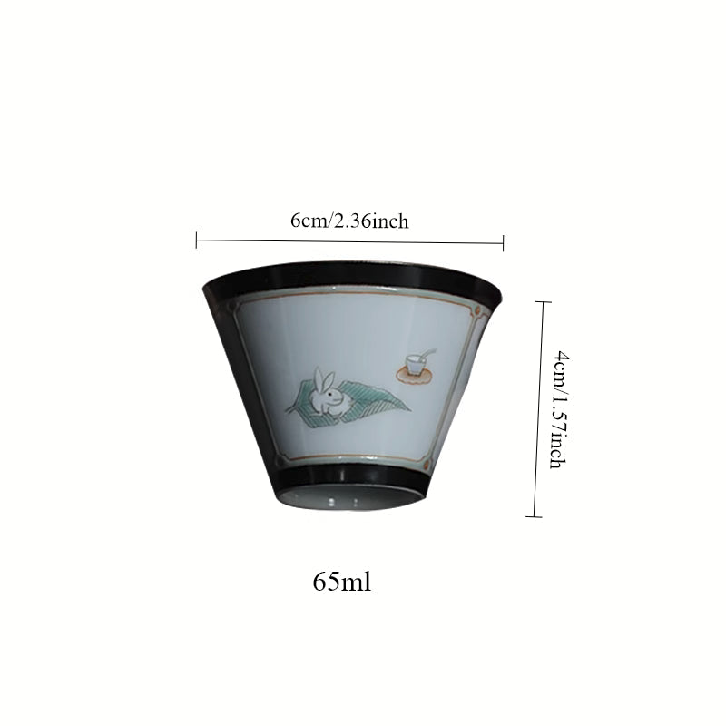 [賦山敘 x Gohobi] “Garden in Green” Hand-Painted Master Teacup – Jingdezhen Single Gongfu Cup with Ink-Toned Rim