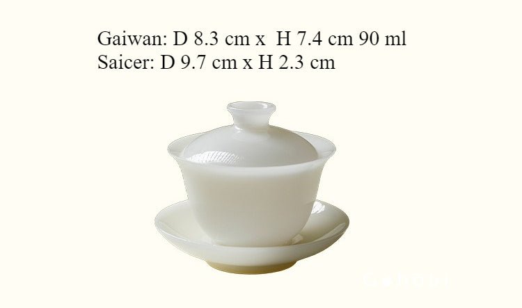 Gohobi Ice Jade Porcelain Gaiwan – Three-Piece Chinese White Porcelain Tea Bowl