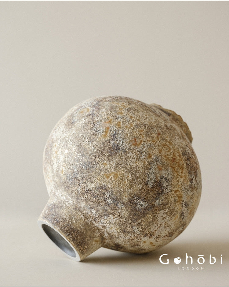Gohobi Japanese Style Wabi-Sabi Sand Texture Large Ceramic Vase – Handmade Decorative Ornament
