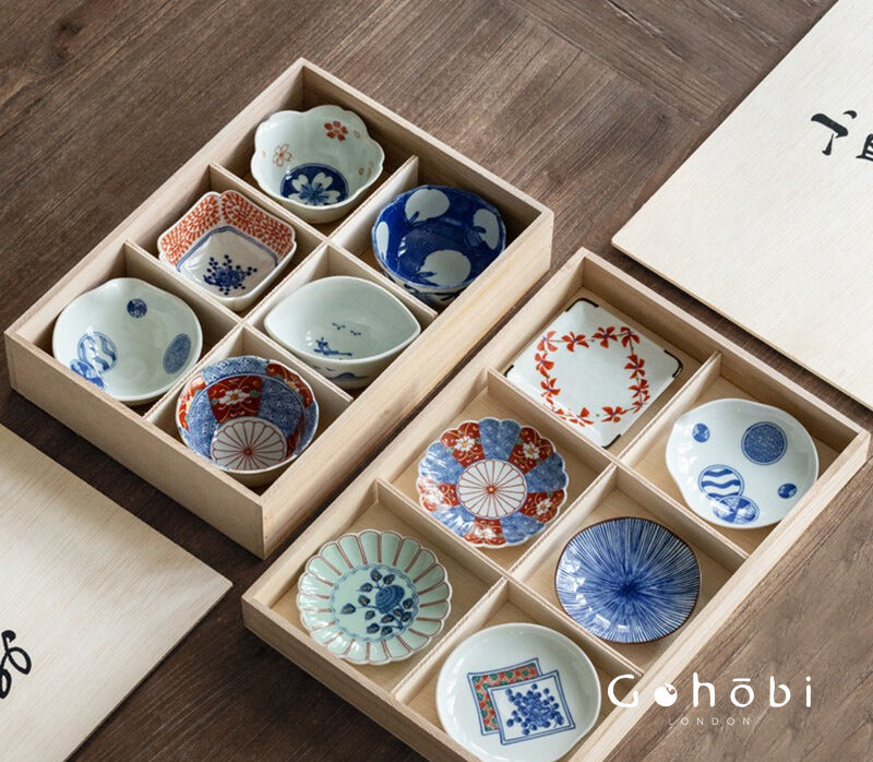 Gohobi Japanese Hosami Yaki Blue & White Small Bowl Set [Made in Japan] – Six-Piece Gift Box