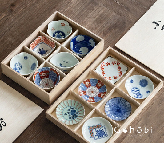 Gohobi Japanese Hosami Yaki Blue & White Small Bowl Set [Made in Japan] – Six-Piece Gift Box