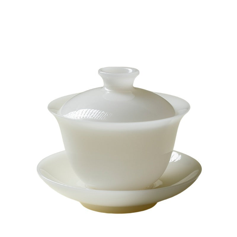 Gohobi Ice Jade Porcelain Gaiwan – Three-Piece Chinese White Porcelain Tea Bowl
