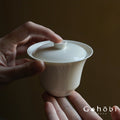 Gohobi Apricot White Ercai Gaiwan – Thin Porcelain Japanese Style Covered Tea Bowl