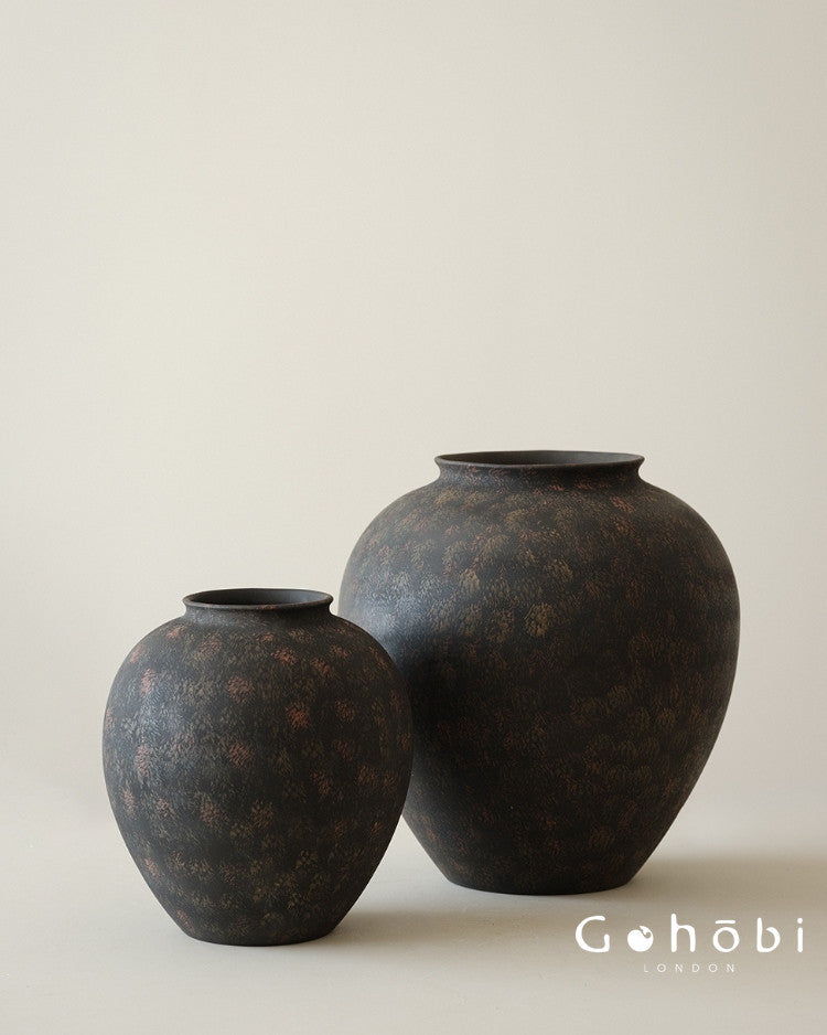 Gohobi Wabi-Sabi Japanese Style Large Black Sand Vase – Handmade Floor Standing Ceramic Flower Vase