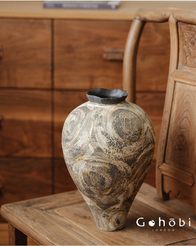 Gohobi Wabi-Sabi Japanese Style Ceramic Vase – Handmade Jingdezhen Sand Texture Flower Vase