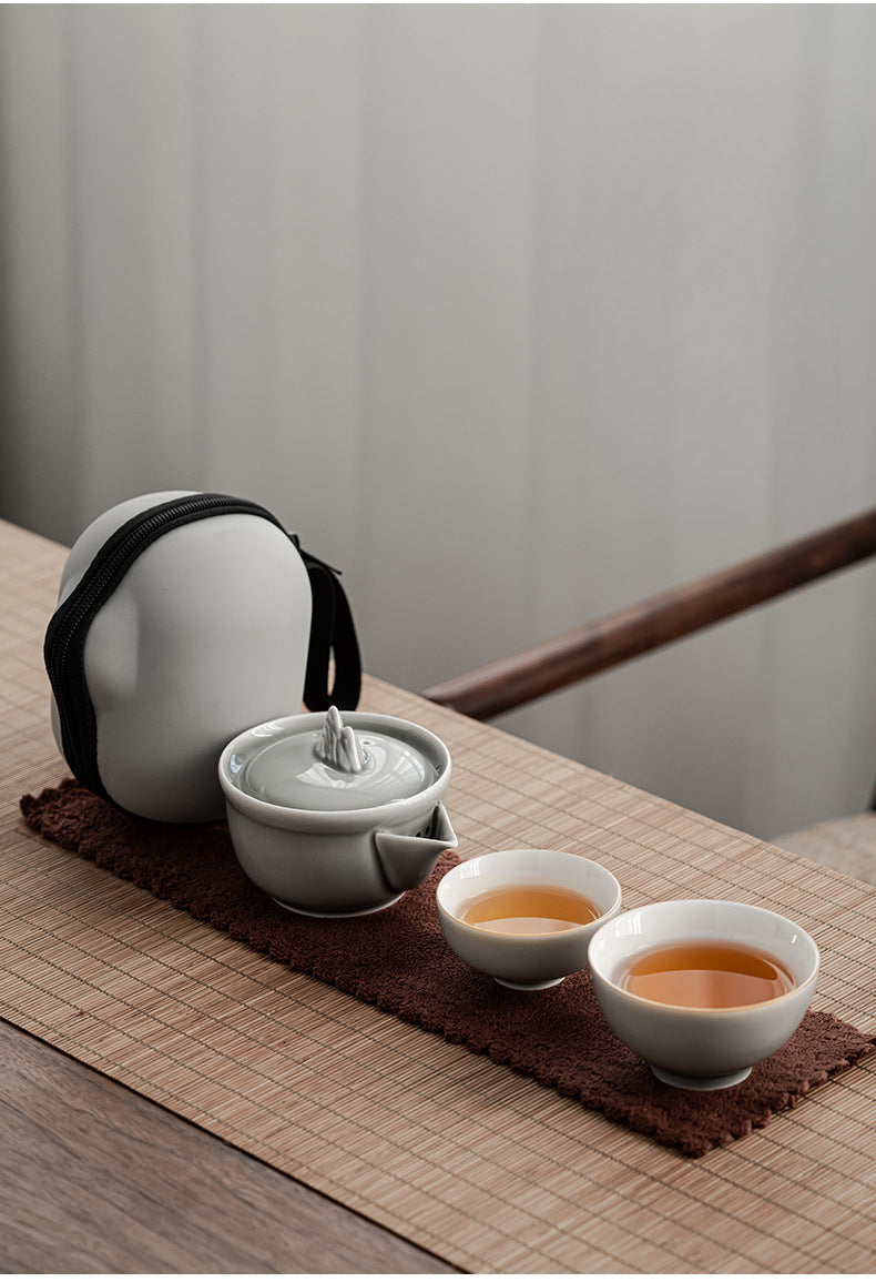 Gohobi Japanese Style Ice Grey Gaiwan Travel Tea Set 004