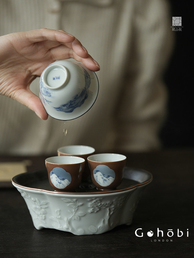 [賦山敘 x Gohobi] Gohobi Jingdezhen Hand-Painted Blue and White Teacup – Begonia Snow View Fulu Guest Cup