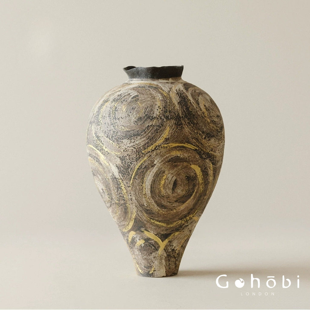 Gohobi Wabi-Sabi Japanese Style Ceramic Vase – Handmade Jingdezhen Sand Texture Flower Vase