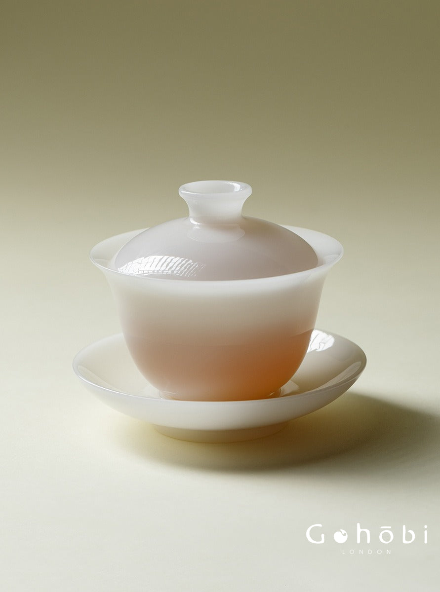 Gohobi Ice Jade Porcelain Gaiwan – Three-Piece Chinese White Porcelain Tea Bowl