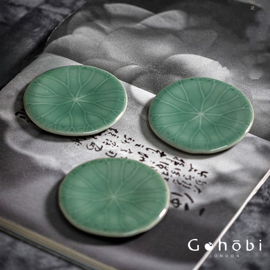 Gohobi Handmade Lotus Leaf Coaster – Ceramic Teacup Holder for Gongfu Tea
