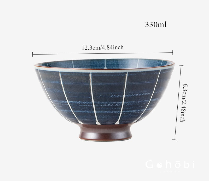 Gohobi Japanese Ancient Dyed Blue Rice Bowl – Minoya Porcelain Tableware [Made in Japan]